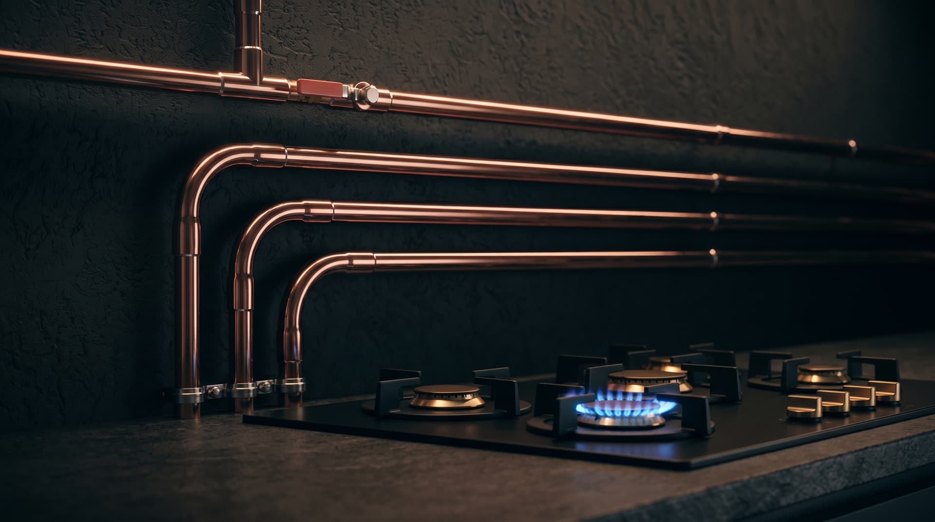 Licensed gas fitter working on copper gas lines for a cooktop installation, Gold Coast