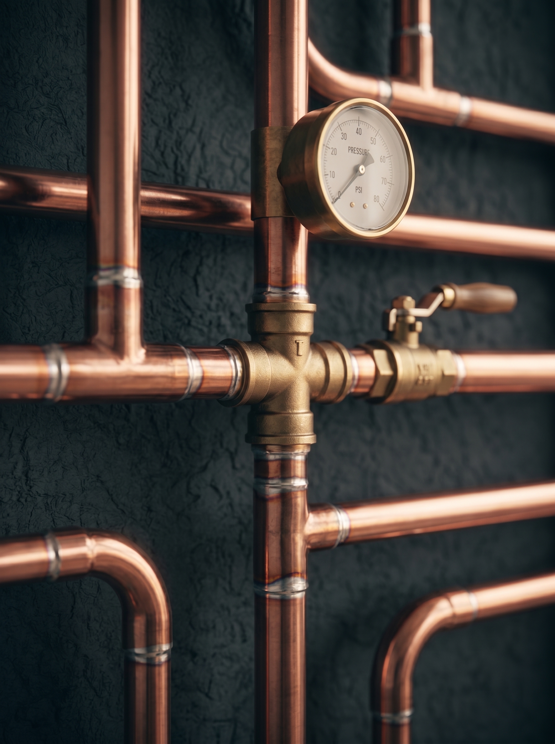 Close-up of neat copper plumbing work by a licensed Varsity Lakes plumber, Gold Coast